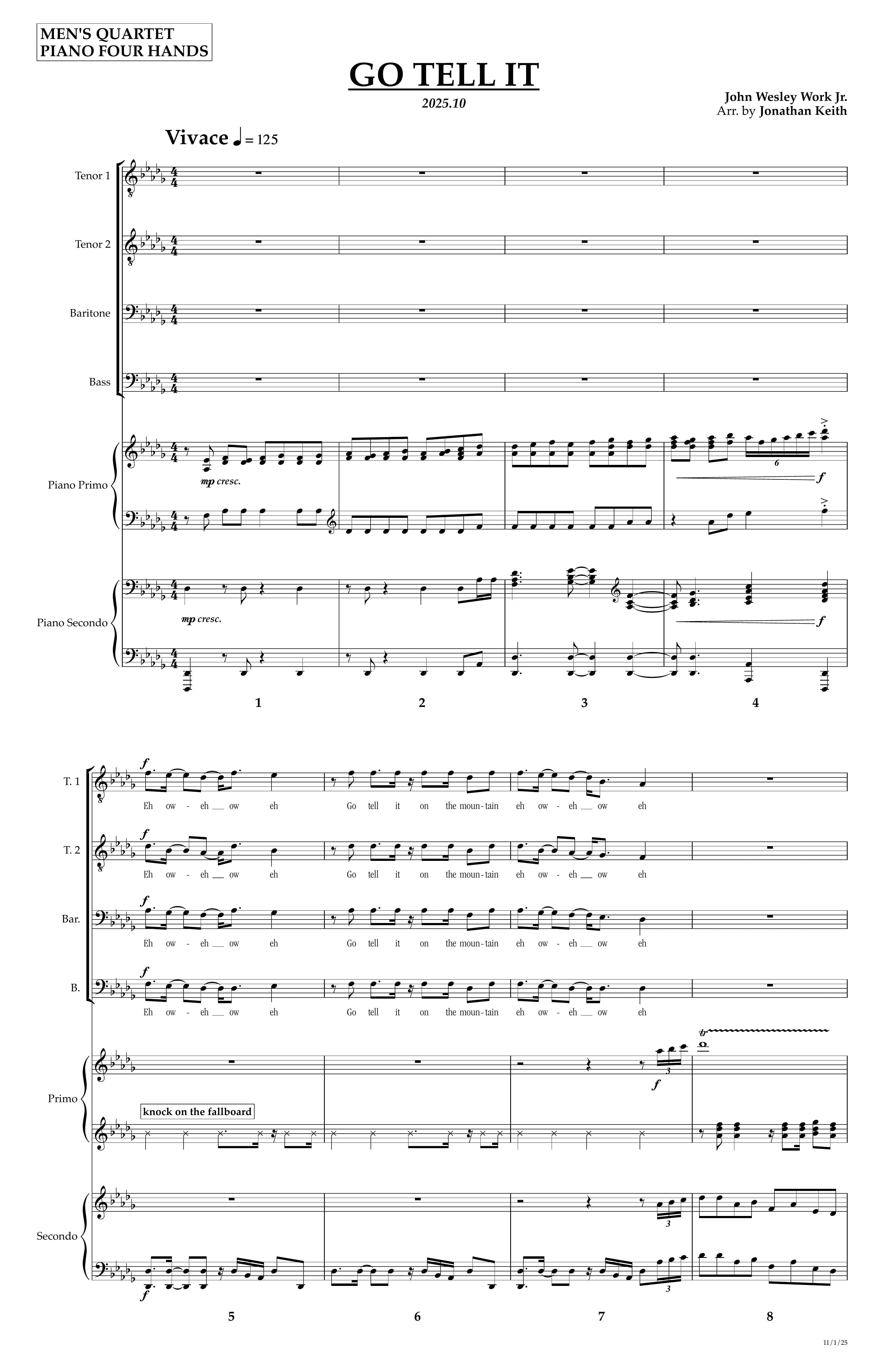 Go Tell It on the Mountain (Men's Quartet, Piano Four Hands)
